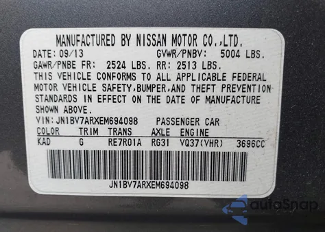 2014 Infiniti Q50 Premium from USA, damaged, VIN JN1BV7ARXEM694098
